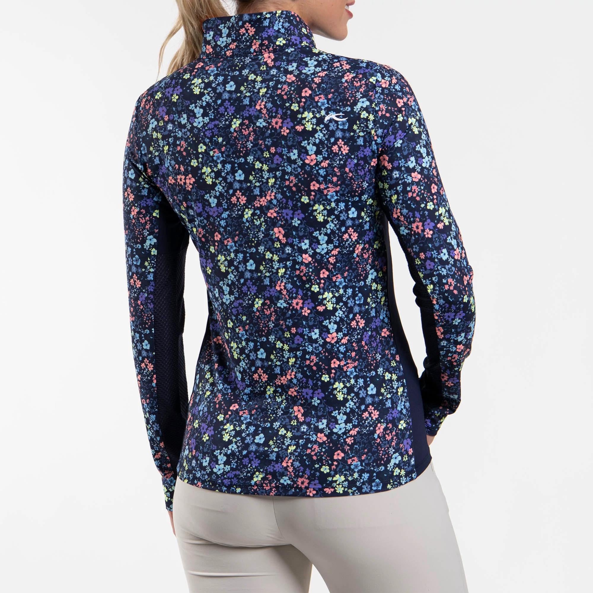 KJUS Sunshine Printed Half Zip Ladies Golf Mid Layer Atlanta Blue/Limoncello
